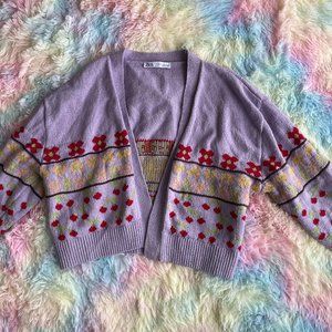 Zara floral knit cardigan